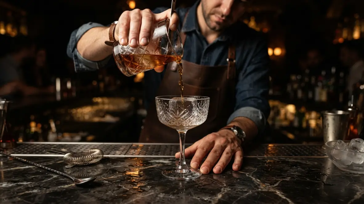 bartender preparando coctel en barra de Ibiza