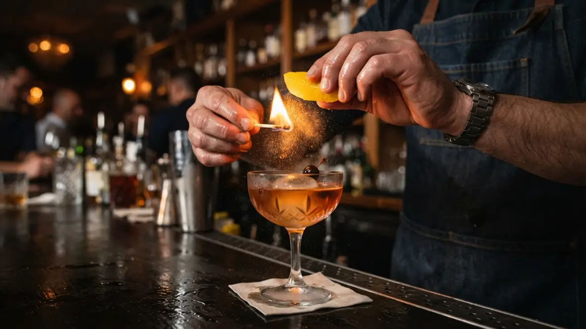 Bartender preparando coctel en barra en Alicante