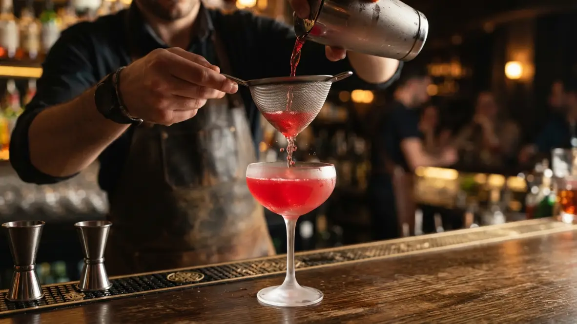 Bartender preparando coctel en barra en Palma de Mallorca