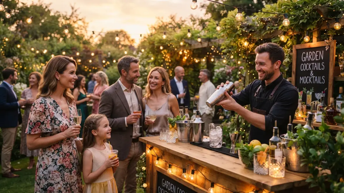 bartender prepatrando un moctail para una familia