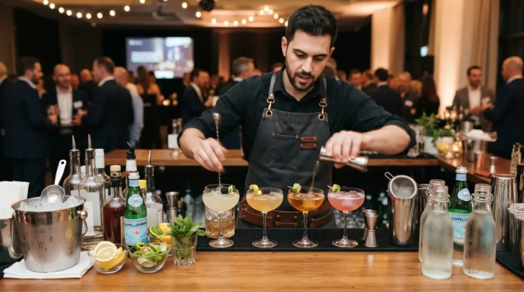 Cócteles sin alcohol en una barra para un evento de empresa
